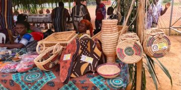Traditional Liberian woven baskets, crafts, and handmade cultural items displayed at the 2025 National Cultural Festival in Bong County.