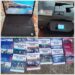 Collage showing donated educational supplies including a Dell laptop, HP printer, and Liberia Social Studies textbooks provided to public elementary schools in Harper District by Mrs. Jlaka and donors.