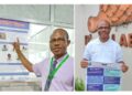 Dr. Dougbeh Chris Nyan highlights Mpox prevention posters at St. Joseph Hospital and D’Calabash in Monrovia