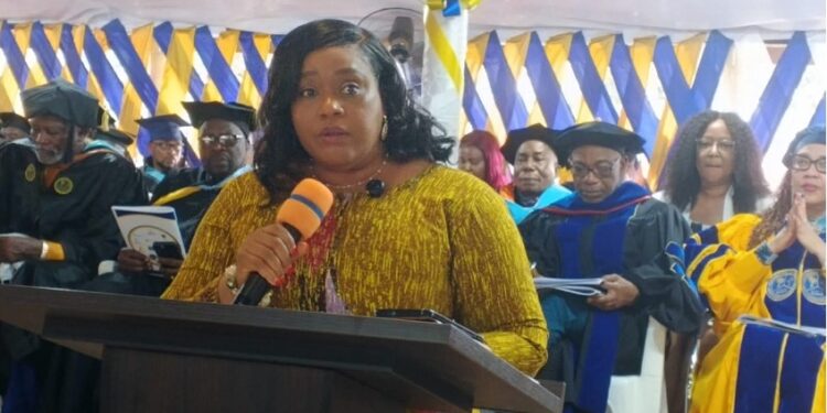 Education Minister Dr. Jarso Jallah delivers keynote address at Cuttington University’s 63rd commencement in Suakoko, Bong County