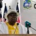 NCHE Executive Director Edward Lama Wonkeryor addresses reporters at the Ministry of Information in Monrovia during the announcement of Liberia’s college shutdowns and suspensions