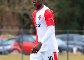 Emmanuel Fully of Slavia Prague in match action during his senior debut against Ludogorets
