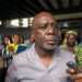 former speaker Cllr. J. Fonati Koffa addresses journalists outside court following bail bond proceedings involving former Speaker J. Fonati Koffa and other lawmakers accused in the Capitol arson case