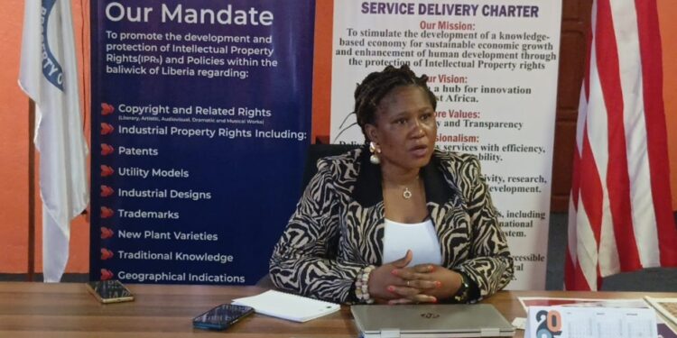 LIPO Director General Garmai Koboi addressing transparency reforms for Liberia’s trademark registry