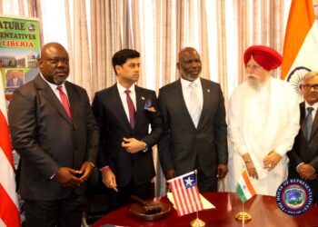 Speaker Richard Koon of Liberia poses with Indian MP Dr. Shrikant Shinde and delegation members at the Capitol Building to strengthen bilateral cooperation on global security and counterterrorism.