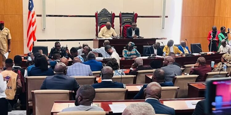 Members of Liberia’s House of Representatives convene during a tense session to ratify controversial legislative acts, following a Supreme Court ruling on unconstitutional proceedings.