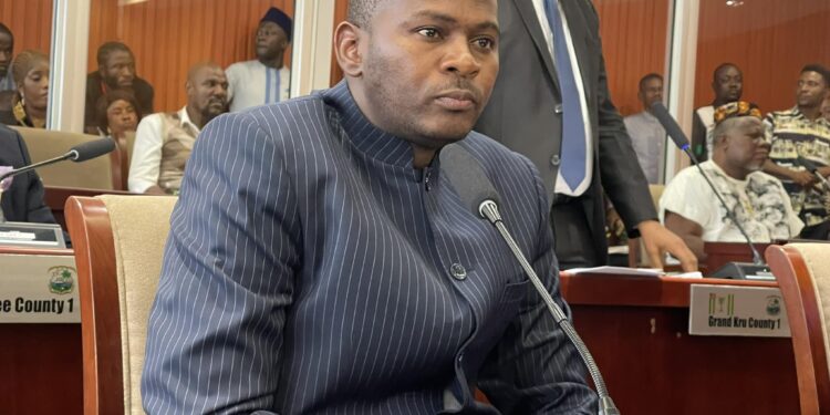Senator Johnny Kpehe seated during his confirmation as new chair of Liberia’s Senate Internal Affairs Committee