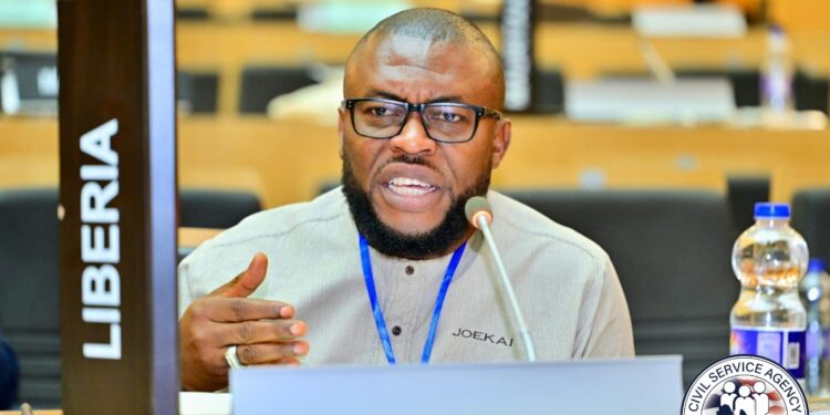 Civil Service Agency Director-General Josiah Joekai speaking during a legislative hearing on payroll integration