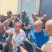 Former Speaker J. Fonati Koffa emerges from Monrovia Central Prison surrounded by supporters and security after posting a US$440,000 bond in the Capitol fire case