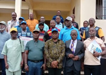 Liberia Land Authority officials and Maryland County leaders pose after a stakeholder meeting on customary land rights and governance in Harper.