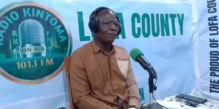 Lofa Superintendent Lavelah Massaquoi speaks on Radio Kintoma, urging citizens to support the Fangoda Dam project launched by the government in Kolahun.