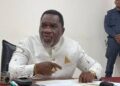Liberia’s Labor Minister Cllr. Cooper Kruah addresses reporters during a press conference on the nationwide audit of foreign work permits.