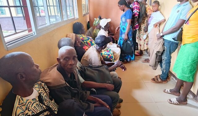 Citizens waiting in long lines at the National Identification Registry (NIR) enrollment center in Gbarnga, Bong County, Liberia