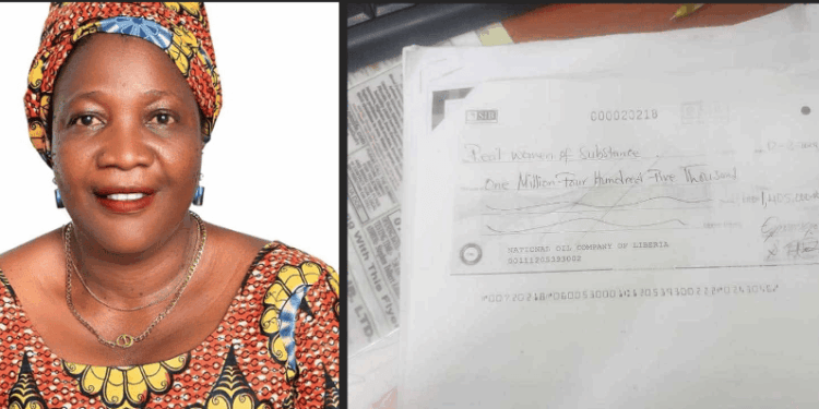 NOCAL check issued to Real Women of Substance as part of Margibi women’s empowerment grant