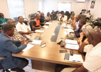 NaFAA officials and fisheries stakeholders in a meeting at NaFAA headquarters during the validation of Liberia’s first Semi-Industrial Fisheries Management Plan.