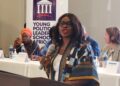Omolara T. Balogun, Board Chair of Naymote, addresses participants at the launch of the 12th cohort of YPLS Africa, calling for youth leadership and equity in Africa.