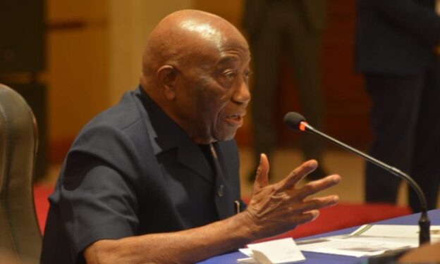 President Joseph Nyuma Boakai speaks at the Capitol, urging ratification of international treaties to combat illicit tobacco and drug trade