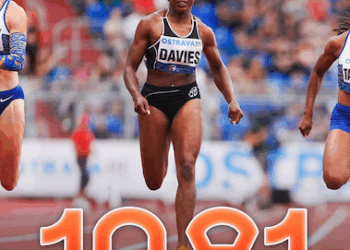 Liberian sprinter Thelma Davies crosses the finish line at the World Athletics Continental Tour Gold meet in Ostrava, clocking a national record of 10.91 seconds in the women's 100m race.