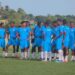 Liberia’s U-20 national football team trains ahead of the 2025 WAFU Championship in Ghana, with players gathered for final preparations on the pitch.