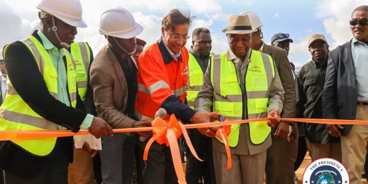 President Joseph Boakai, ArcelorMittal executives, and officials cut ribbon to inaugurate the $1.8 billion iron ore concentrator plant in Tokadeh, Nimba County.