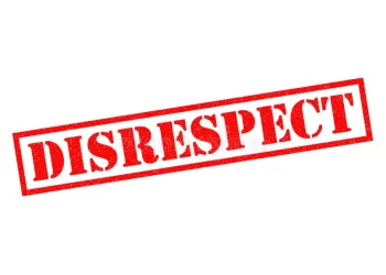 A red stamp reading “DISRESPECT” symbolizing the growing crisis of incivility and loss of values in Liberia’s democratic and social institutions.