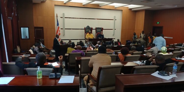 Liberian lawmakers seated in the House of Representatives chamber during a session approving the GAC audit of legislative operations from 2021 to 2025.