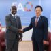 FAO Director-General Qu Dongyu and Liberia’s Agriculture Minister J. Alexandar Nuetah shake hands at the launch of the Liberia Situation Room in Rome