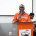Amos T. Daywhea speaks during ArcelorMittal Liberia training academy enrollment ceremony in Yekepa