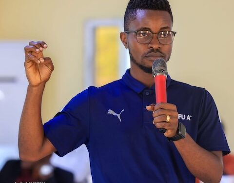 LFA Media Manager Anthony Kokoi addresses the District League funding controversy during a press event in Congo Town.