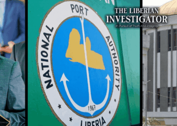 President Boakai, the National Port Authority logo, and the Liberian Capitol Building – symbolizing the rejection of the port decentralization reform bills.