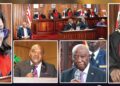 Collage of Liberia’s Supreme Court Justices in session, including Chief Justice and Associate Justices, with President Boakai and legal dignitaries during the 2025 opening of the judicial term.
