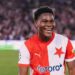 Divine Teah celebrates after scoring for Slavia Prague in a 4–2 preseason win over Dynamo Dresden