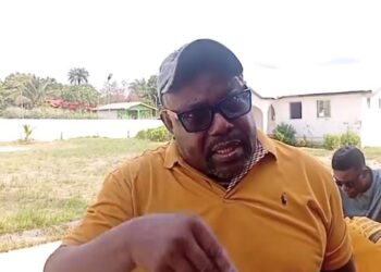 LBS Director Eugene Fahngon speaking during visit to Gbarnga property amid dispute with Voice of Bong radio station