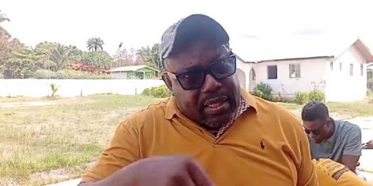 LBS Director Eugene Fahngon speaking during visit to Gbarnga property amid dispute with Voice of Bong radio station