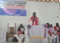 Global Methodist Church Liberia leadership at the podium during the first Annual Conference in Ganta confirming separation from the UMC