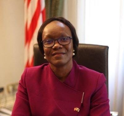 Ambassador Gurly Gibson-Schwarz at her desk after opening Liberia’s Trade and Investment Office in Philadelphia
