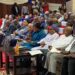 Liberian dignitaries including President Boakai, former President Sirleaf, and lawmakers attend the launch of the National Reconciliation, Healing, and Unity Program at the EJS Ministerial Complex in Monrovia.