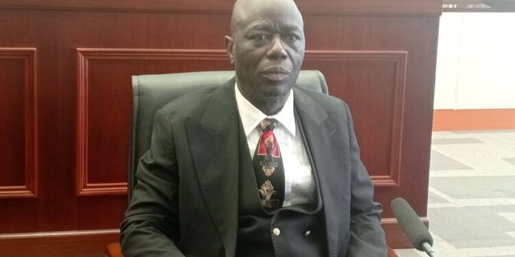 Chief Justice-designate Yamie Gbeisay speaks during Senate confirmation hearing at Capitol Building in Monrovia