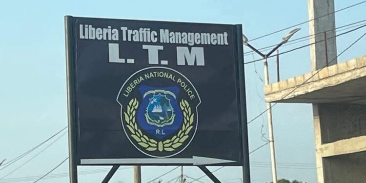 Signboard of Liberia Traffic Management Incorporated (LTMI) bearing the Liberia National Police logo, now at the center of a Senate-ordered investigation over a controversial concession deal.