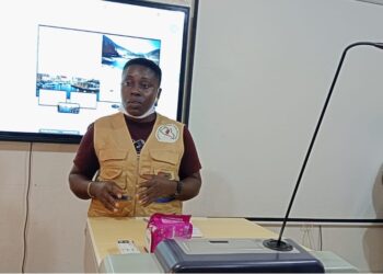 Maria Suku, Gender Coordinator of Maryland County, speaks at a community outreach event amid a funding crisis that has stalled GBV response efforts.