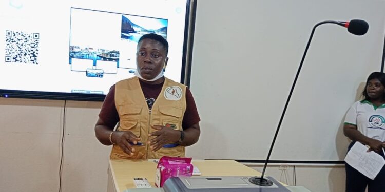 Maria Suku, Gender Coordinator of Maryland County, speaks at a community outreach event amid a funding crisis that has stalled GBV response efforts.
