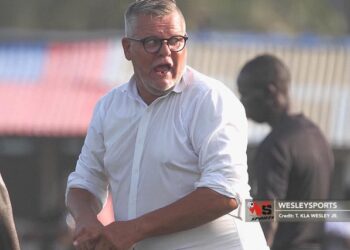 Belgian coach Ivan Minnaert gestures during a football match before his controversial departure from FC Fassell to Uganda’s Vipers SC.