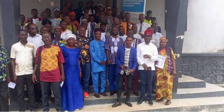 Group photo of over 50 local officials trained by Naymote in Bong County to strengthen governance and decentralization