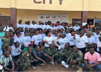 Group photo of NaFAA aquaculture trainees including fish farmers and AFL members at the Kakata kickoff event in Margibi County