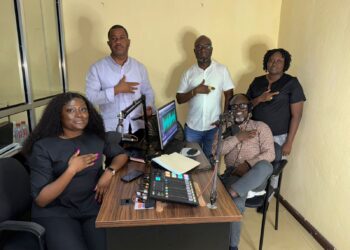 Noble Second Floor team at Prime FM studio during the launch of “What the Law Says” public legal education radio program
