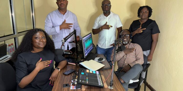 Noble Second Floor team at Prime FM studio during the launch of “What the Law Says” public legal education radio program