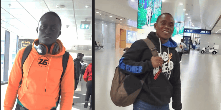 Liberian journalists Blamo N. Toe and Nyantee S. Togba pictured at an international airport en route to China for a 14-day media training seminar representing The Liberian Investigator.