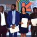 Executives from Orange Money, LRA, and Ecobank Liberia pose with signed agreements during the July 23, 2025 MOU ceremony enabling mobile tax payments across 18 government ministries.