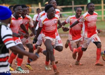 Paris FC players from Grand Gedeh celebrate after winning 2025 LFA Third Division Playoff Final in Zwedru