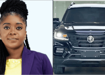 Suspended NOCAL CEO Rustonlyn Suakoko Dennis (left) and an MG RX8 SUV (right), one of two vehicles allegedly acquired through a US$75,000 procurement fraud scheme under investigation by Liberian authorities.